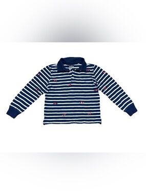 Mini Boden Embroidered Cars Stripe Long Sleeve Pocket Polo Boys Size 7-8Y